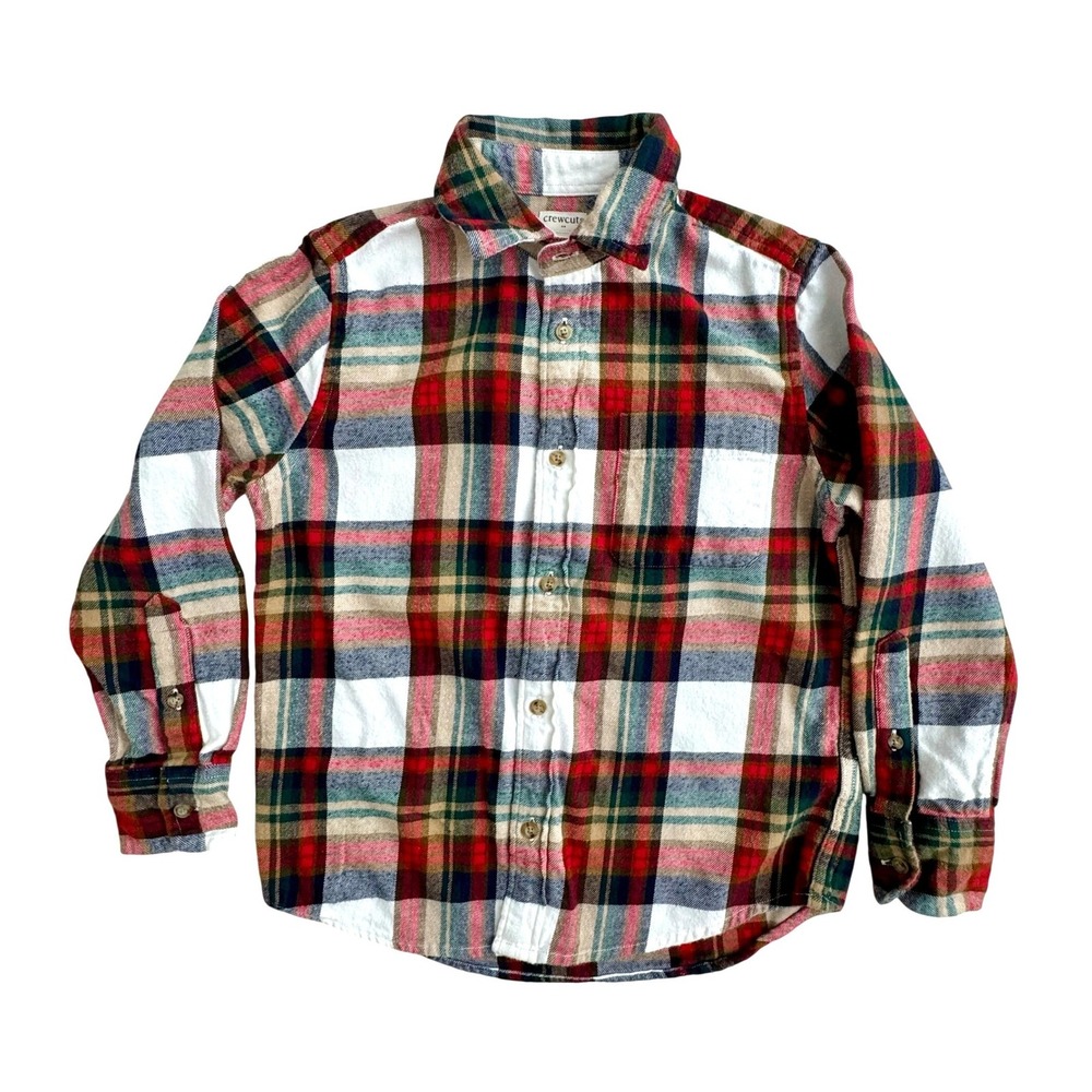 Crewcuts J.Crew Boys Red Tan Plaid Button Down Shirt Size 8 Long‎ Sleeve Cotton